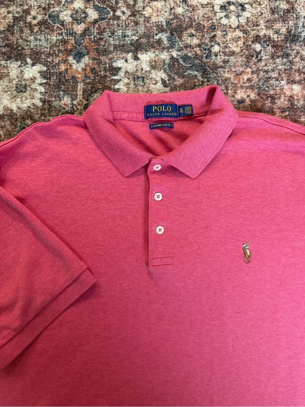 Polo Ralph Lauren Men's XL Soft red  Solid Short Sleeve Slim Fit Logo Polo Shirt
